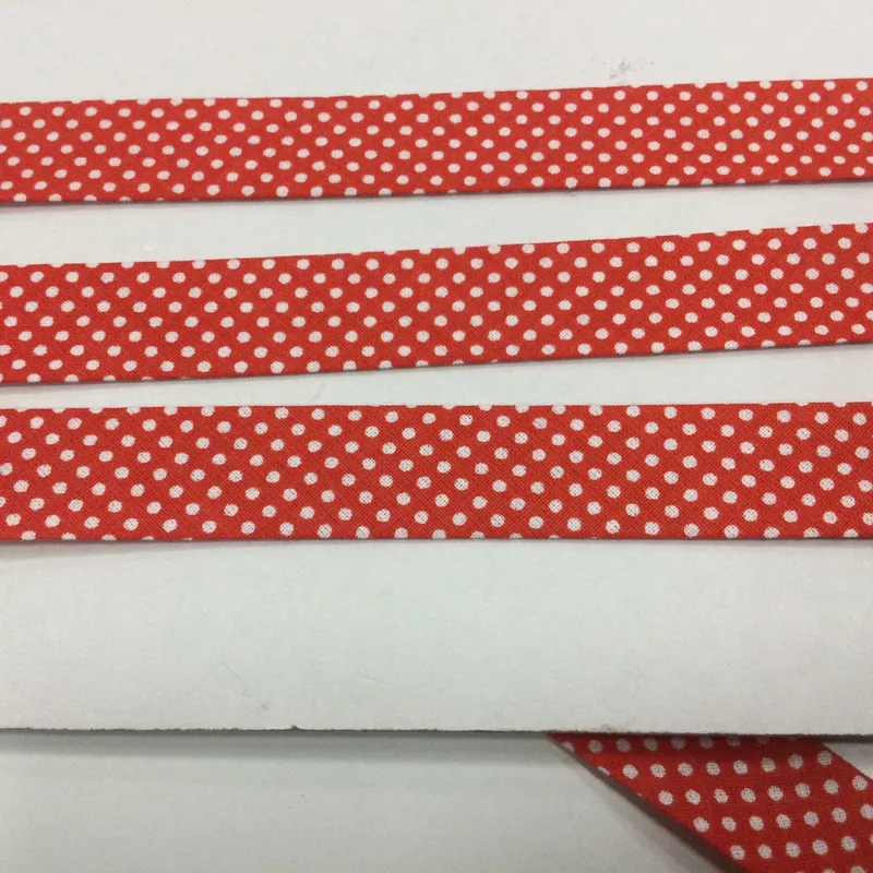 Šikmé prúžky, Vzorované, Galantéria - Šikmý prúžok bavlna 18mm červená+biele bodky