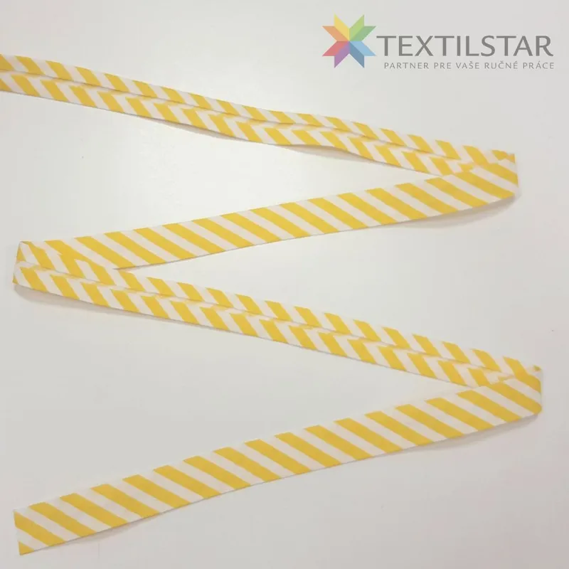 Šikmé prúžky, Galantéria - Šikmý prúžok bavlna 18mm široký pásik žltá-biela