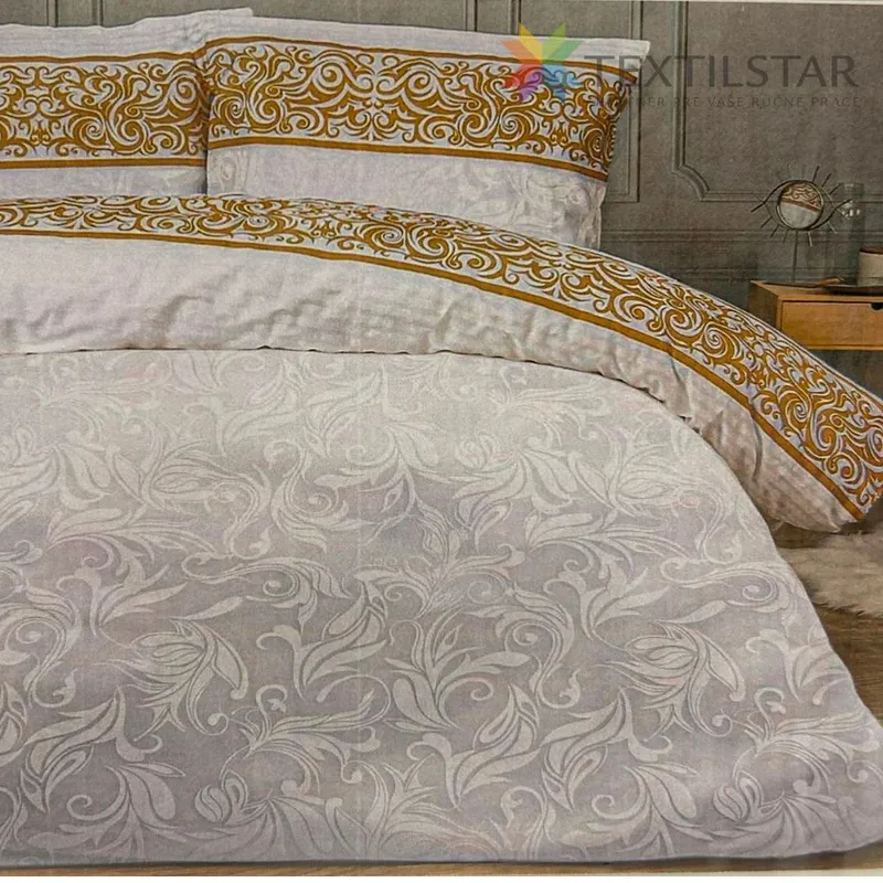 Bytový textil a dekorácie, Posteľné obliečky - Bavlnená obliečka saténová -biele ornamenty so zlatým vzorom