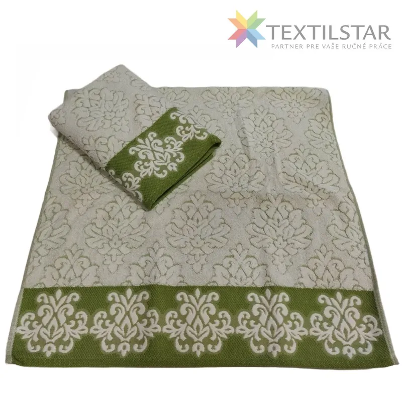 Bytový textil a dekorácie, Uteráky, osušky - Bavlnená osuška Super Soft Line 70x140 cm - olivová zelená s ornamentom