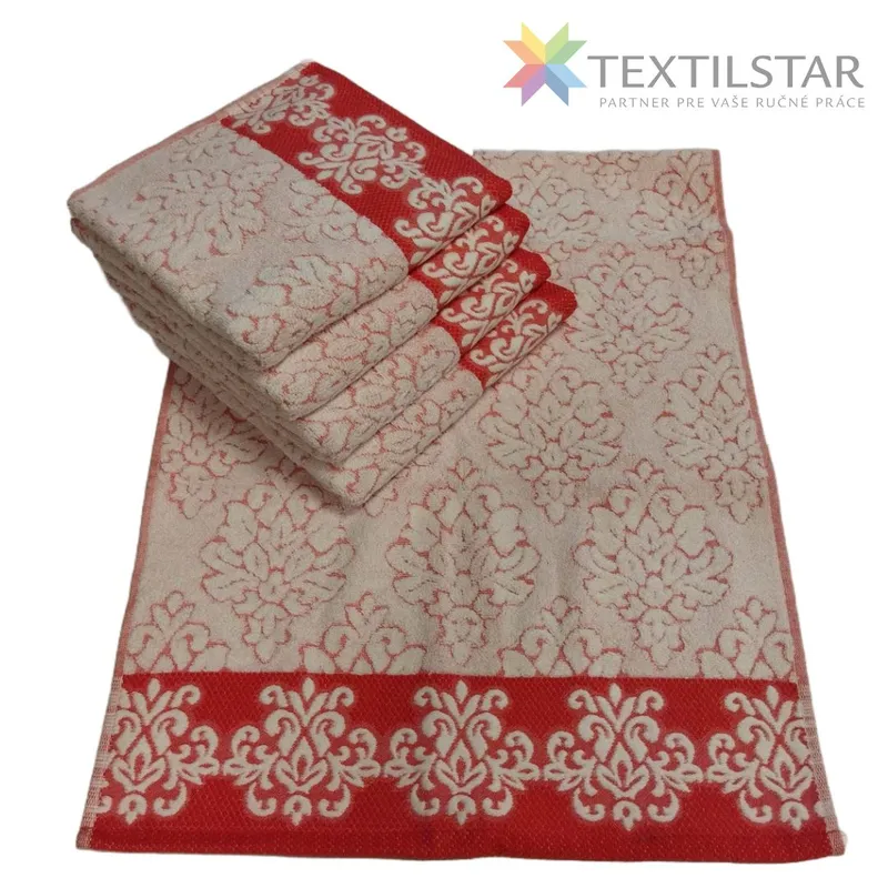 Bytový textil a dekorácie, Uteráky, osušky - Bavlnený uterák Super Soft Line 50x100 cm - červená s ornamentom
