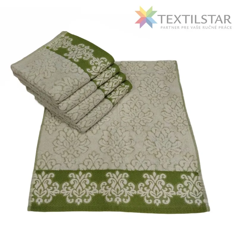 Uteráky, osušky, Bytový textil a dekorácie - Bavlnený uterák Super Soft Line 50x100 cm - olivová zelená s ornamentom