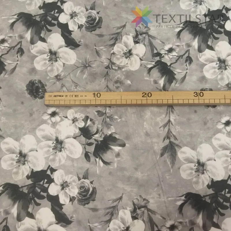 Dekoračné látky, Látky - Dekoračná látka Kvety digital na šedom podklade