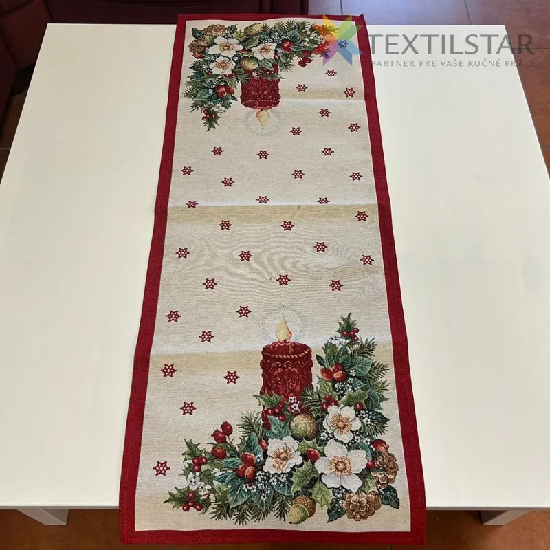 Gobelínová vianočná štóla na stôl 40x100 sviečka - červená