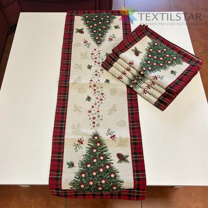 Bytový textil a dekorácie, Vianočné obrusy, Dekoračné obrusy, behúne - Gobelínová vianočná štóla na stôl 40x100 vianočný stromček - červená