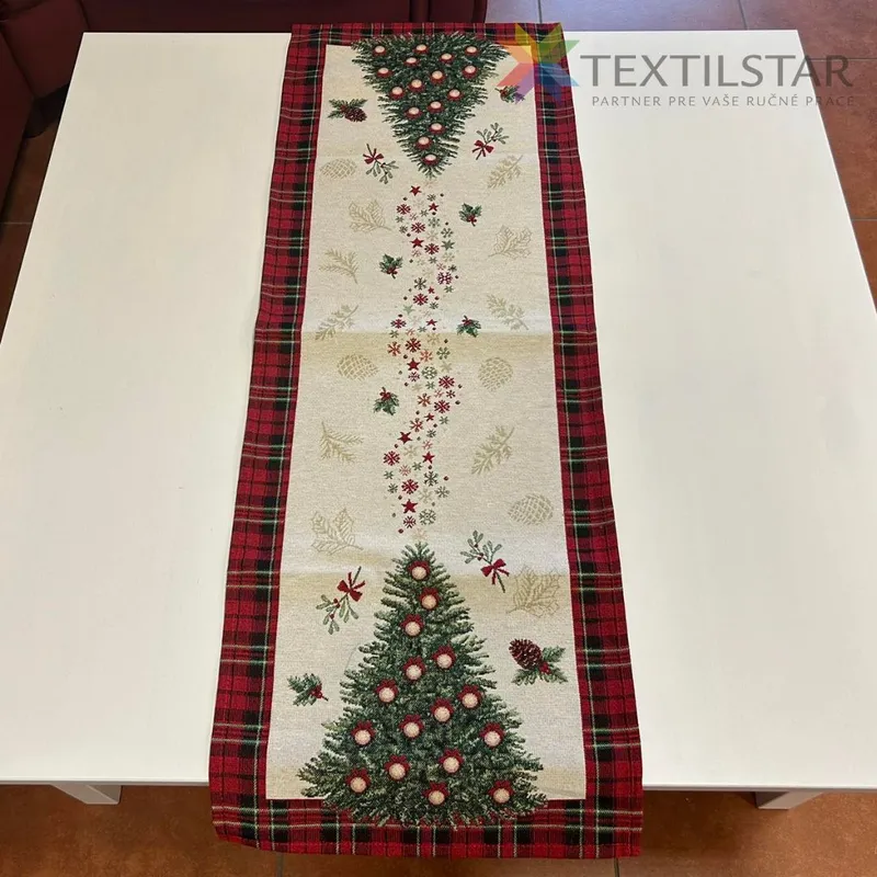 Bytový textil a dekorácie, Dekoračné obrusy, behúne, Vianočné obrusy - Gobelínová vianočná štóla na stôl 40x100 vianočný stromček - červená