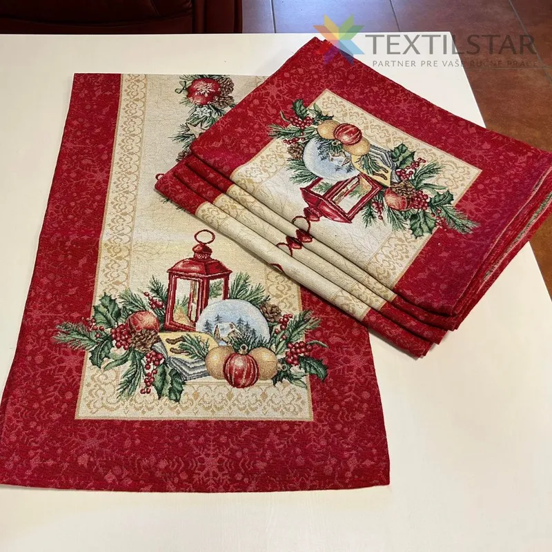 Dekoračné obrusy, behúne, Vianočné obrusy, Bytový textil a dekorácie - Gobelínová vianočná štóla na stôl 45x140 lucerna - červená