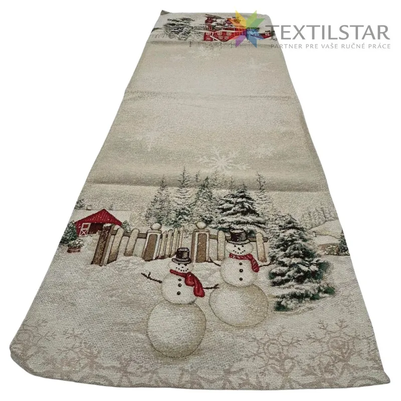 Vianočné obrusy, Dekoračné obrusy, behúne, Bytový textil a dekorácie - Gobelínová vianočná štóla na stôl 45x140 snehuliaci - krémová