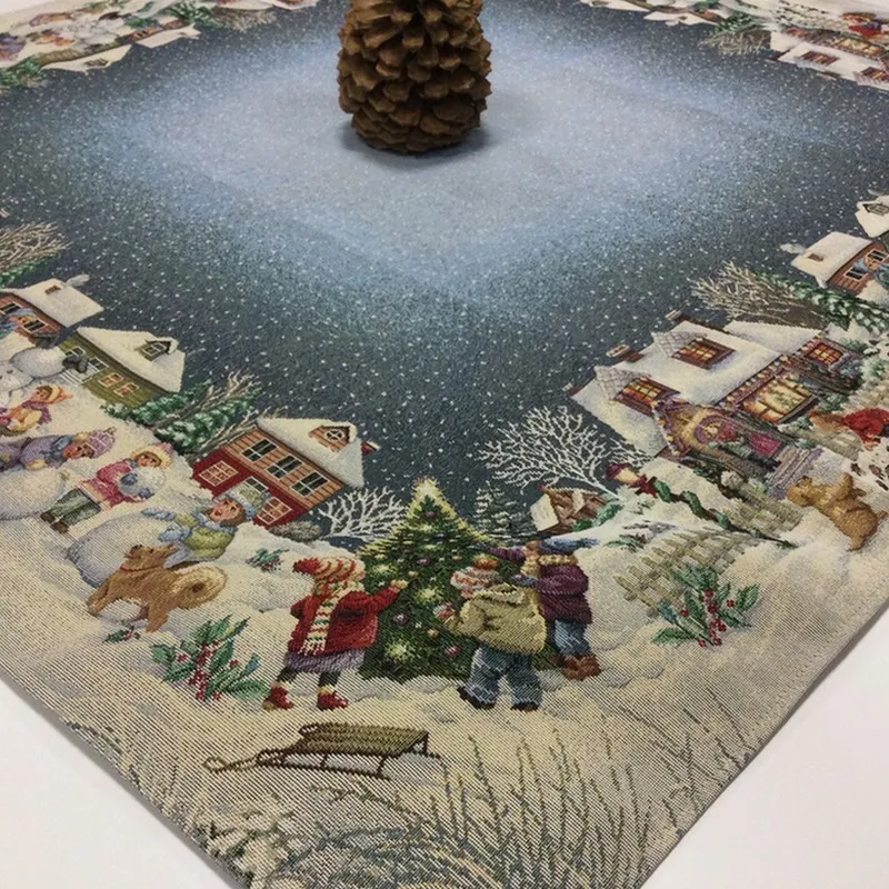 Bytový textil a dekorácie, Obrusy na stoly, Dekoračné obrusy, behúne, Vianočné obrusy - Gobelínový vianočný obrus na stôl 100x100 zimná krajinka