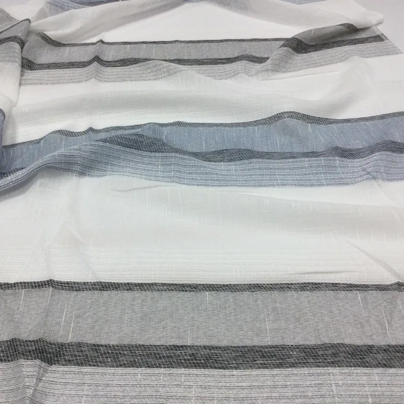 Tkaná dekoračná záclona modré a šedé pruhy