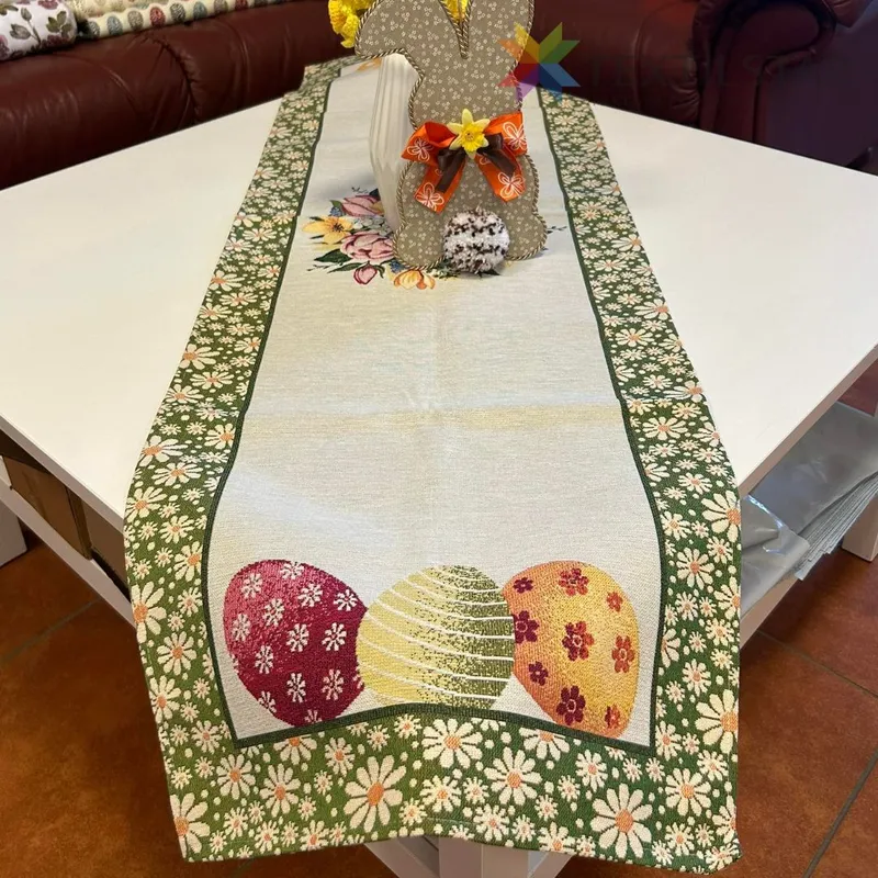 Bytový textil a dekorácie, Dekoračné obrusy, behúne, Veľkonočné obrusy - Veľkonočná gobelínová štóla na stôl 45x140 - Veľkonočné vajíčka a sedmokrásky