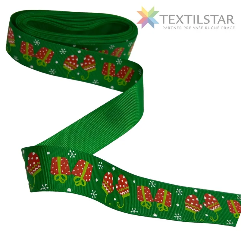 Vianočné stuhy, Stuhy, Rypsové stuhy, Galantéria - Vianočná stuha rypsová 25mm - zelená, darčeky a rukavice 5m