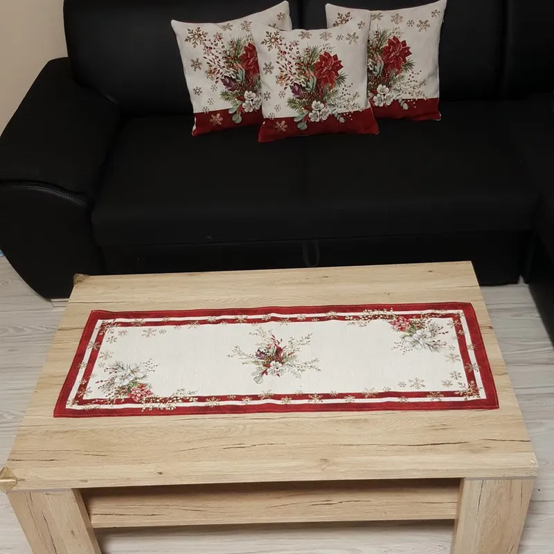 Vianočné obrusy, Bytový textil a dekorácie, Dekoračné obrusy, behúne - Vianočný gobelínový behúň na stôl chenille červený 40x100