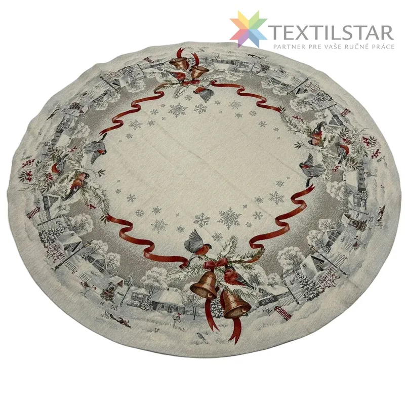 Dekoračné obrusy, behúne, Vianočné obrusy, Bytový textil a dekorácie - Vianočný obrus na stôl chenille okrúhly priemer 140 - Zvončeky