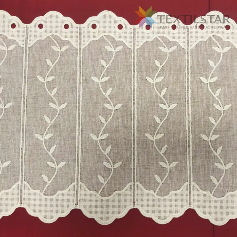 Vitrážové záclony, Záclony - Vitrážna záclona výšivka na tkanom batiste ťahavé lístky 40 cm - biela