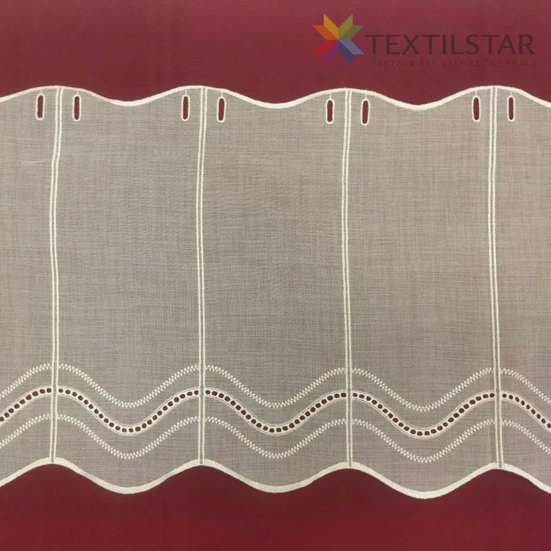 Vitrážna záclona výšivka na tkanom batiste Vlnky 45 cm - krémová