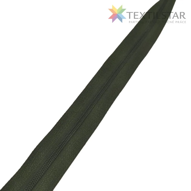 Zipsy, Galantéria, Metrážne zipsy - Zips špirálový 3 mm metráž POL 327 olivová zelená