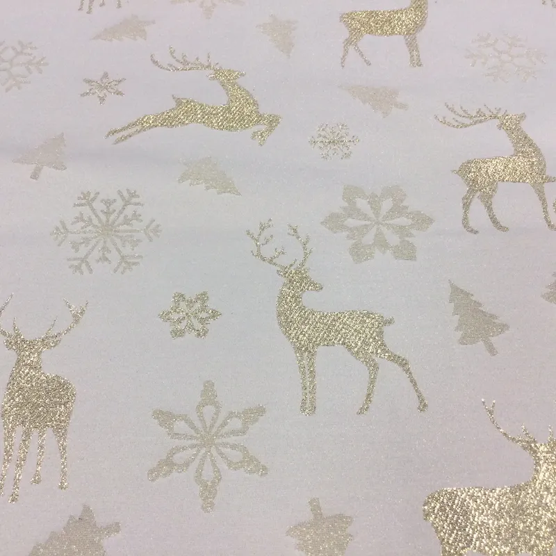 Látky metráž, Vianočné látky, Dekoračné látky - Zlaté jelene na smotanovom podklade